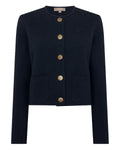 Women's Collarless Jacquard Cashmere Jacket - NAVY BLUE