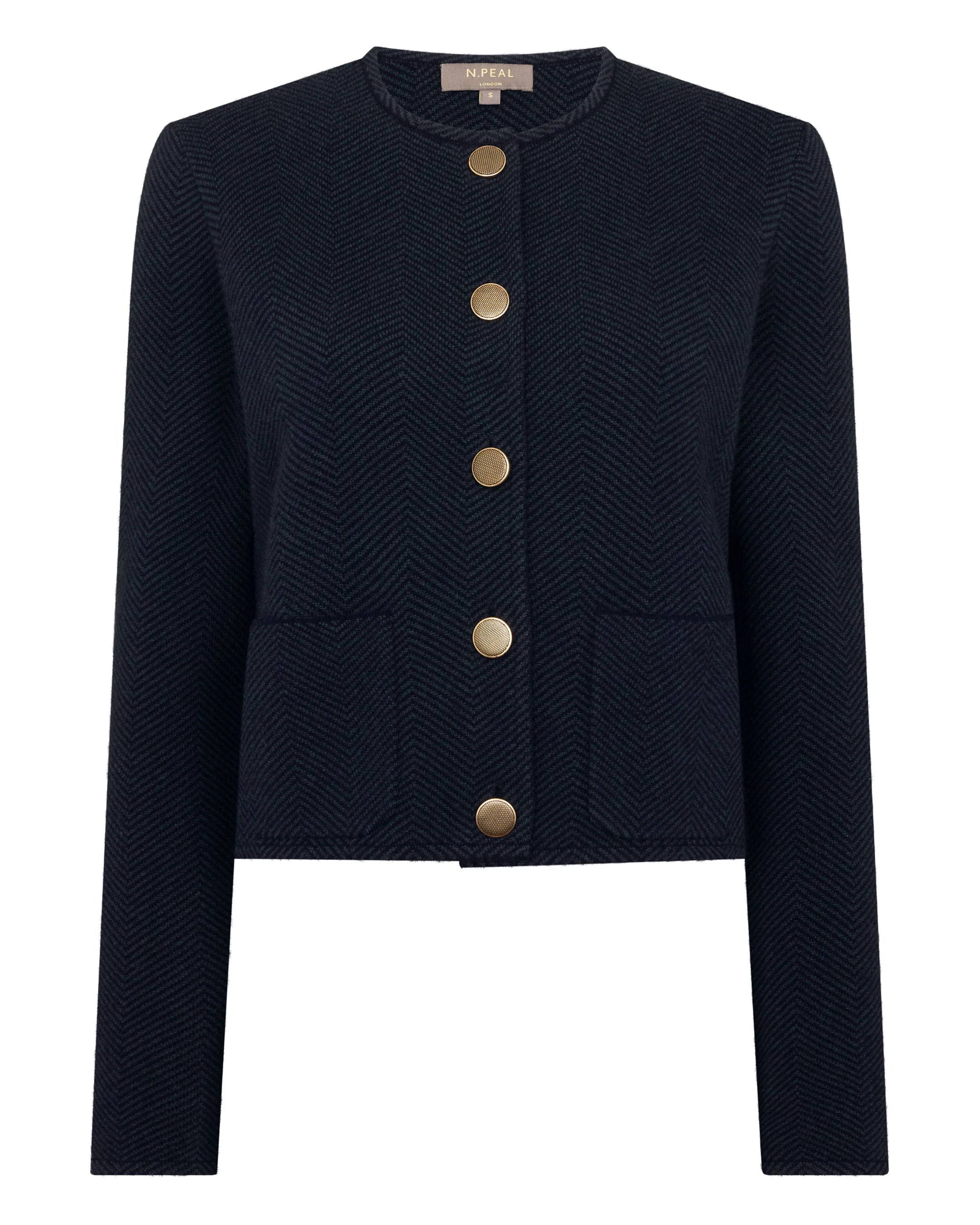 Women's Collarless Jacquard Cashmere Jacket - NAVY BLUE