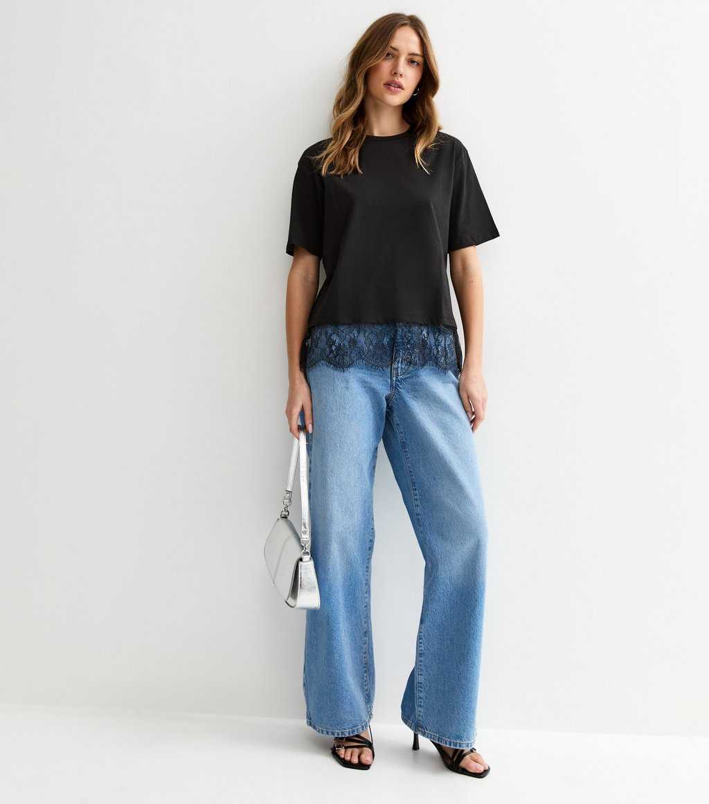 Black Lace Hem Boxy T-Shirt