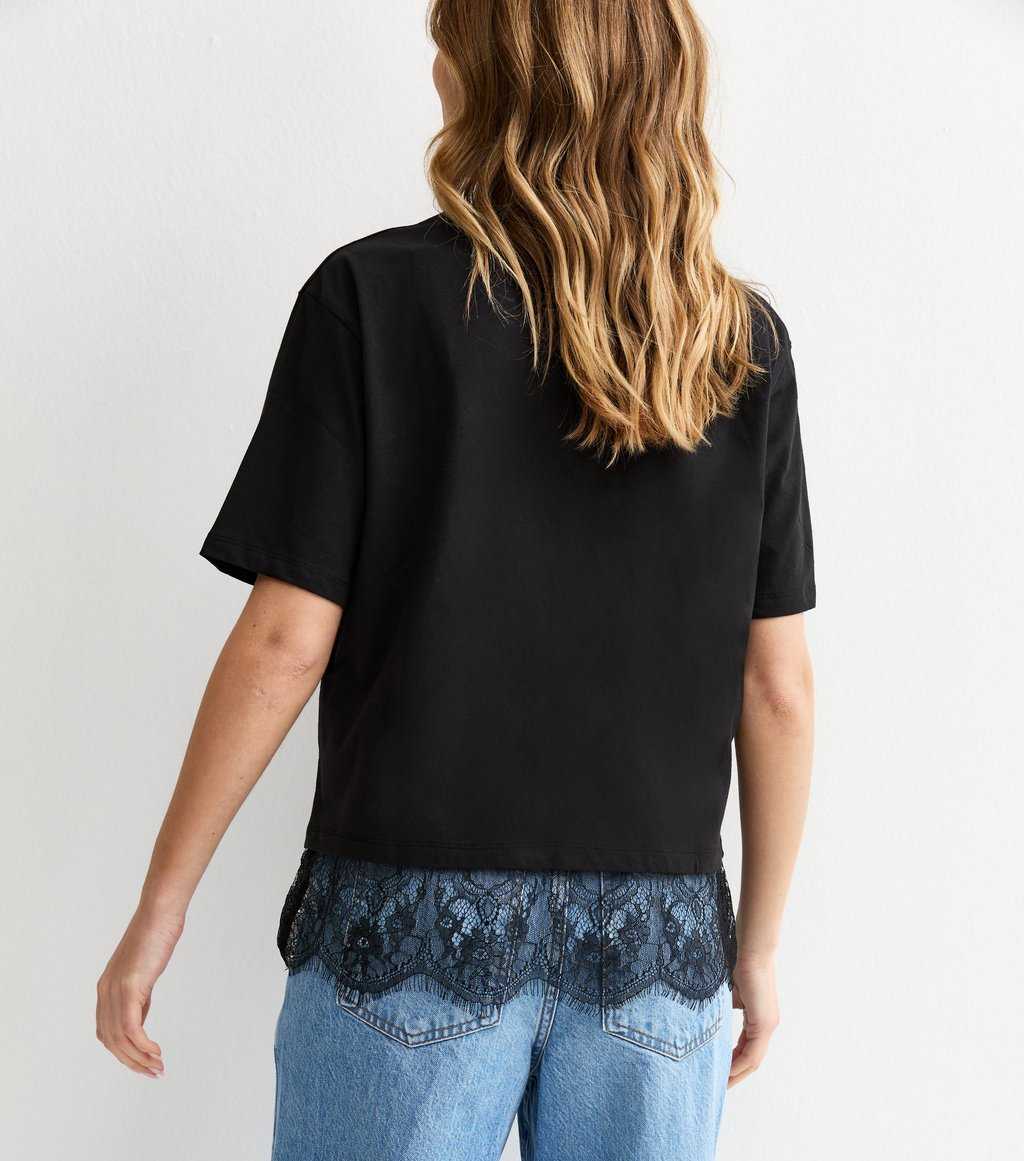 Black Lace Hem Boxy T-Shirt